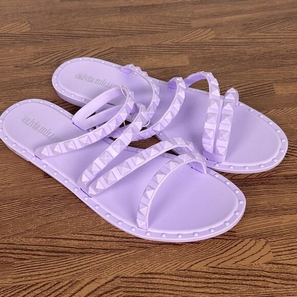 New Olivia Miller Women Size 10 Lavender Light Purple Flat Stud Sandals Strappy - Picture 1 of 6